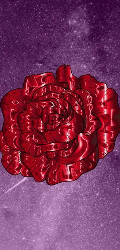 Red rose with purple galaxy background wallpaper.