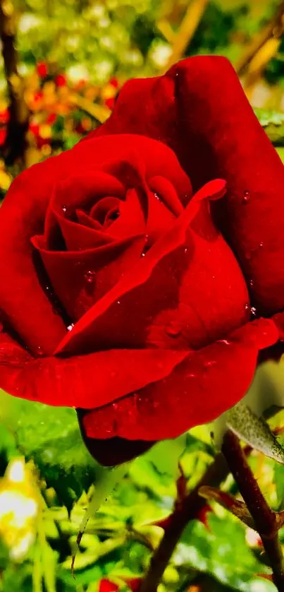 Detailed red rose in natural setting.