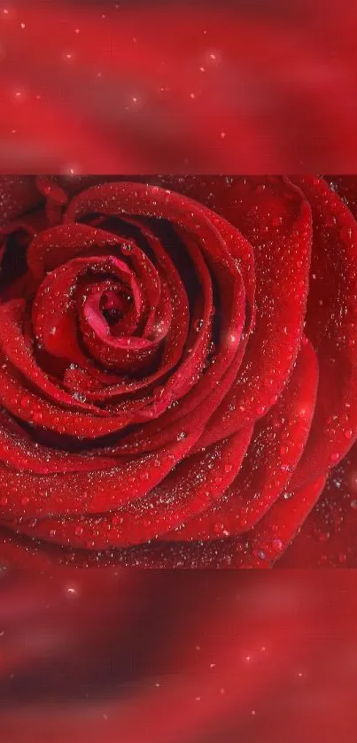 Beautiful red rose with dew drops, perfect for mobile wallpaper.