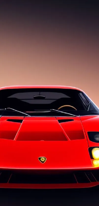 Front view of a red sports car on a gradient background.