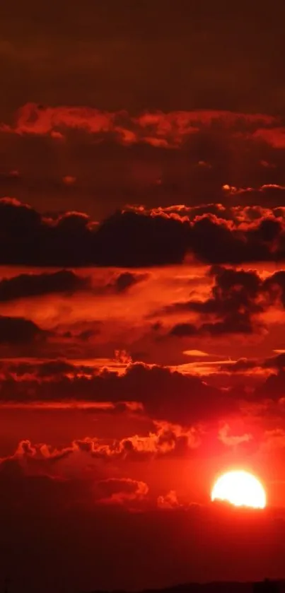 Red sunset with vibrant clouds in the sky.