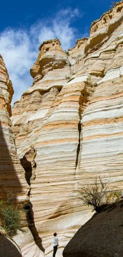 Majestic rock canyon under blue sky.