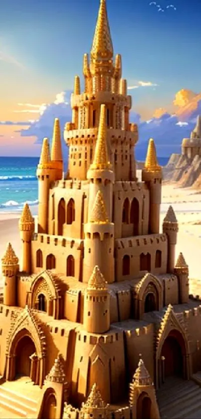 Magnificent sandcastle on a serene beach.