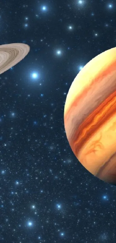 Saturn and Jupiter with starry background wallpaper.