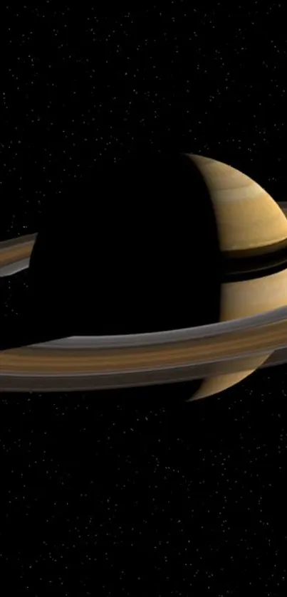 Beautiful Saturn wallpaper with rings in a starry backdrop.