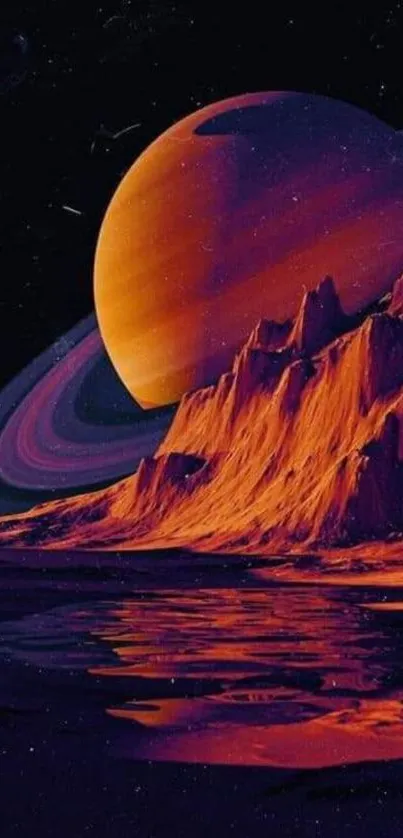 A vibrant wallpaper showcasing Saturn with orange and purple hues.