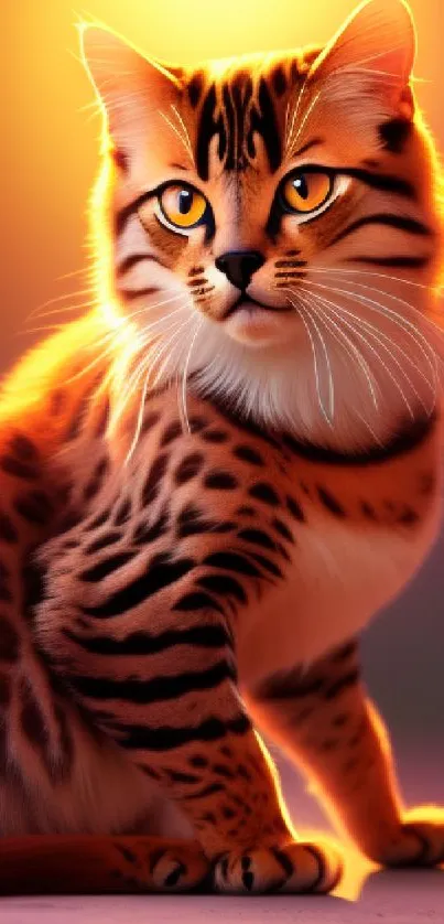 Serene Bengal cat in warm sunset hues.