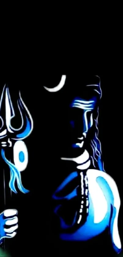 Digital artwork of Lord Shiva with trishul on a black background.