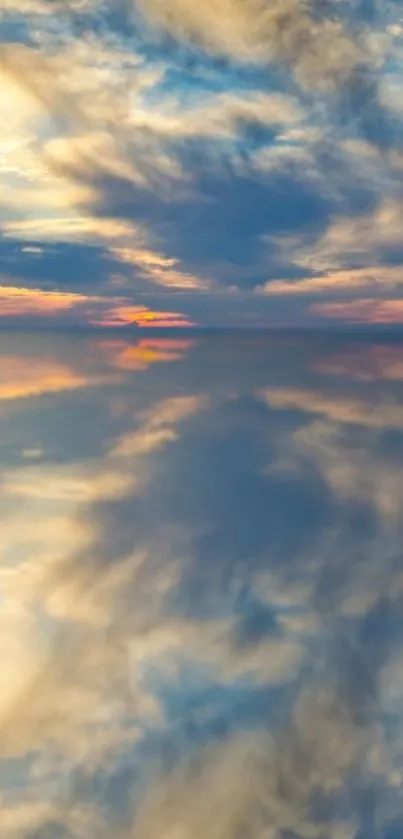 Stunning sky reflection with vibrant clouds on water.