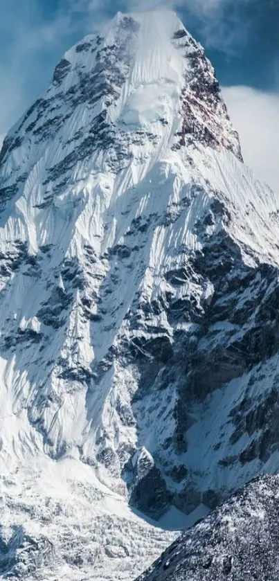 Snow-covered mountain peak under a clear blue sky.