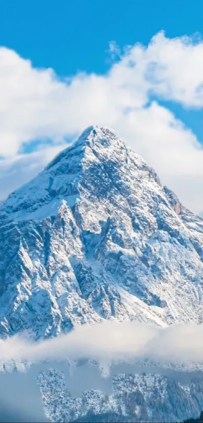 Snowy mountain peak under a vivid blue sky, creating a stunning natural wallpaper.