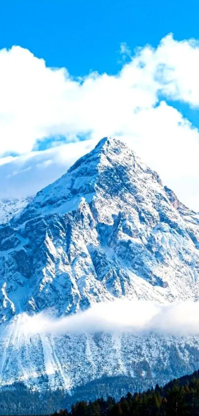 Breathtaking snowy mountain peak with clear blue sky backdrop.