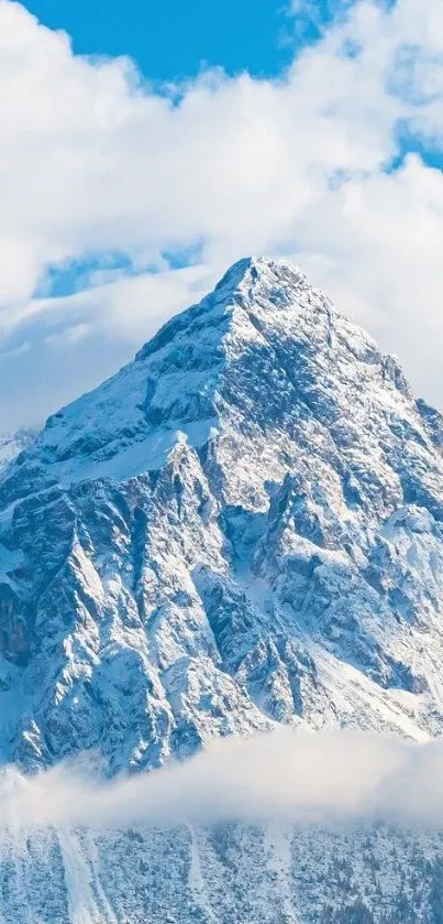 Snowy mountain peak with blue sky and clouds mobile wallpaper.