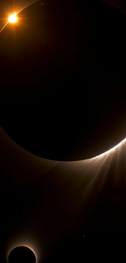 Solar eclipse mobile wallpaper with glowing halo and silhouette.