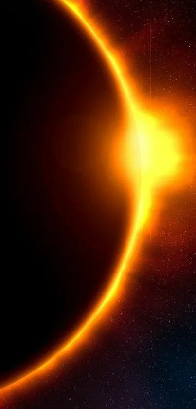 Vibrant solar eclipse wallpaper for mobile with glowing orange corona.