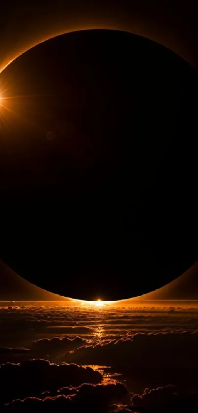 Mobile wallpaper of a stunning solar eclipse with glowing sun and shadowed moon.