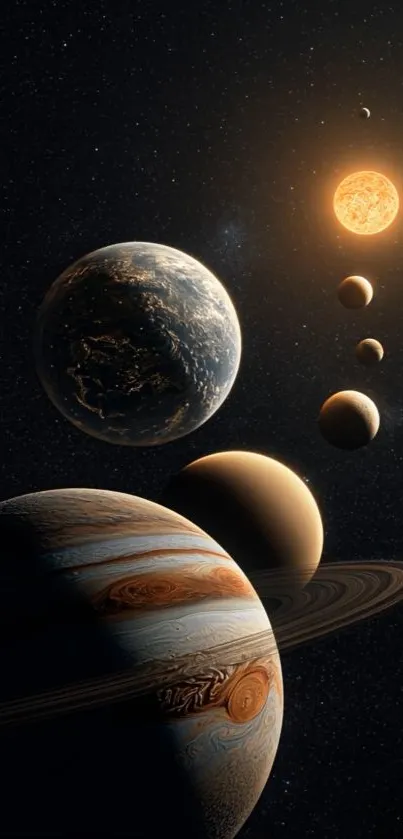 Solar system wallpaper with aligned planets.