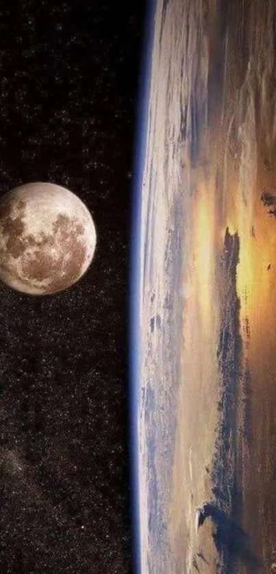 Stunning view of Earth and Moon from space, perfect for mobile wallpaper.