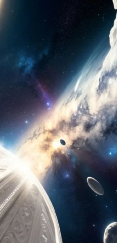 Stunning space art wallpaper with celestial bodies and cosmic scenery.