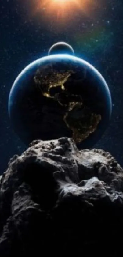 Earth view from space with sun overhead, perfect for wallpapers.