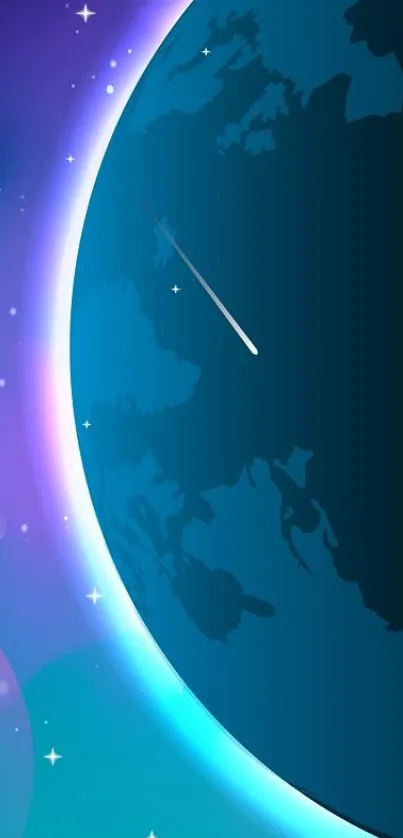 Dark blue space wallpaper with glowing Earth and stars.