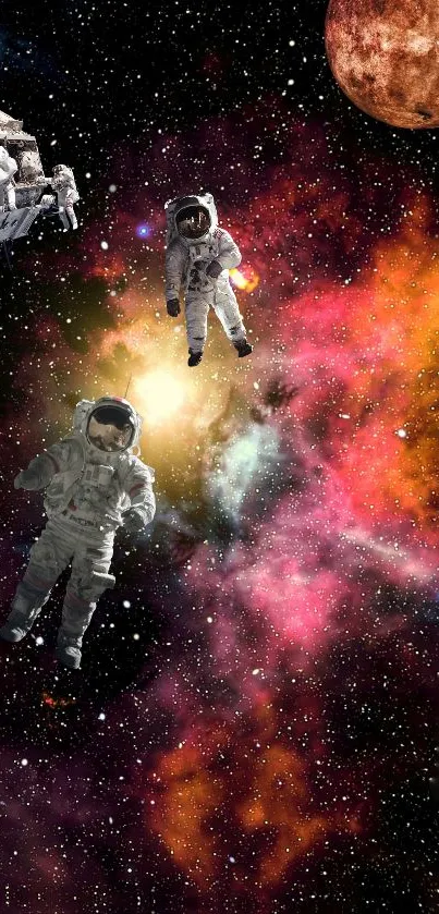 Vibrant space wallpaper with planets and colorful galaxies.