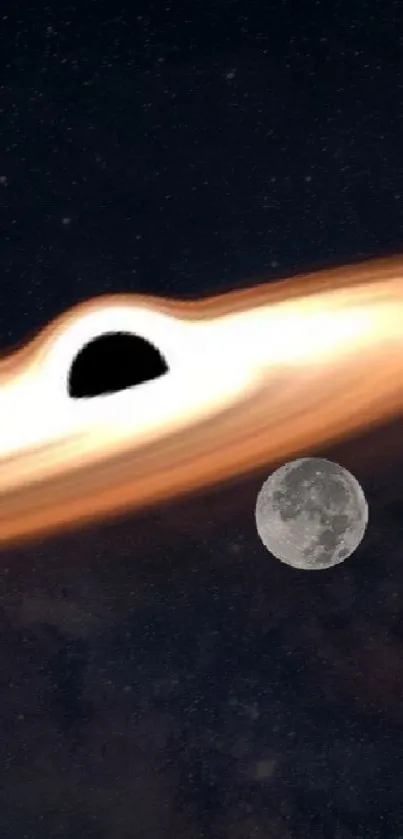 Space galaxy wallpaper with black hole and moon.