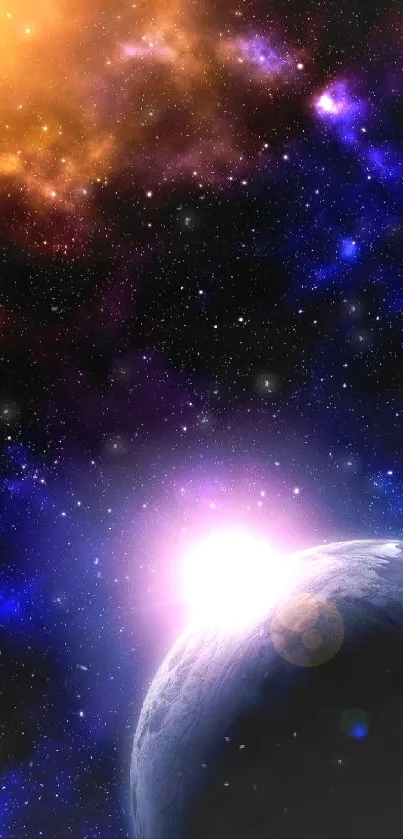 Vibrant galaxy space wallpaper with planet and stars.