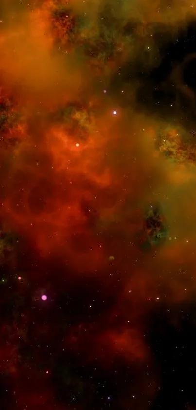 Vibrant red-orange nebula in space on a mobile wallpaper.