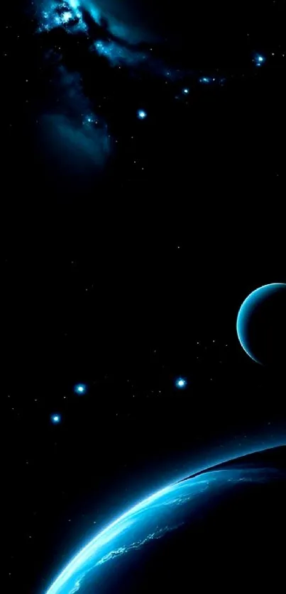 Dark space with planets and stars wallpaper.