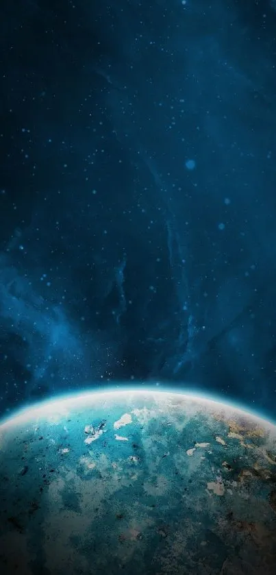 Blue planet and starry sky wallpaper.