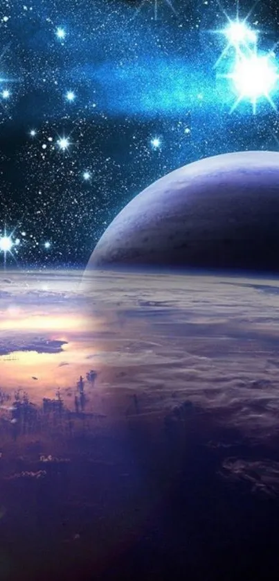 Stunning space wallpaper with stars and planet view.