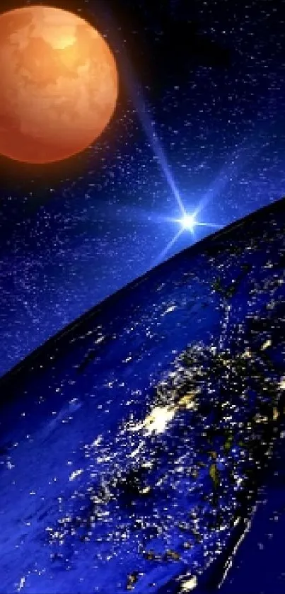 Vibrant wallpaper of planets and stars in cosmic space.