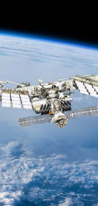 International Space Station orbiting above Earth, seen from space.