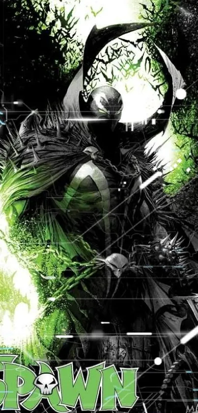 Spawn comic wallpaper with vibrant green accents.