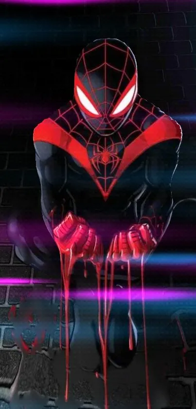 Dynamic Spider-Man artwork with vibrant red and black colors on mobile wallpaper.