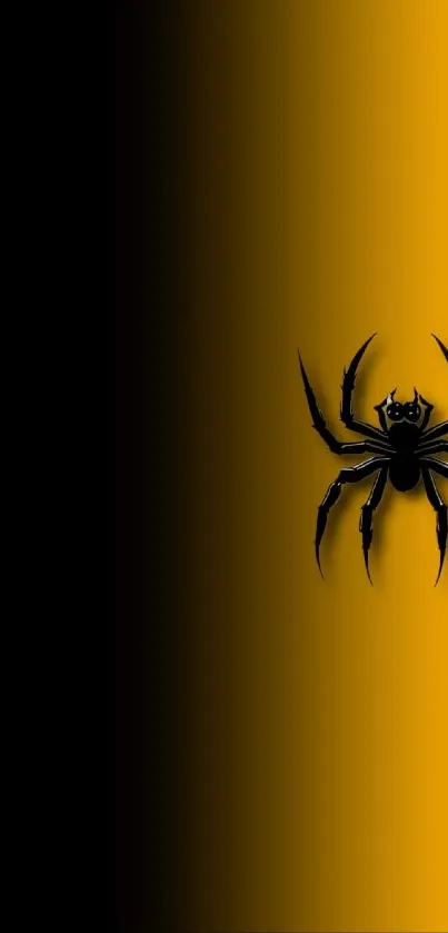 Black spider on yellow and black background wallpaper