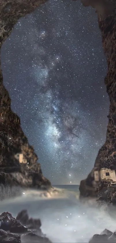 Cave opening view showcasing the Milky Way.