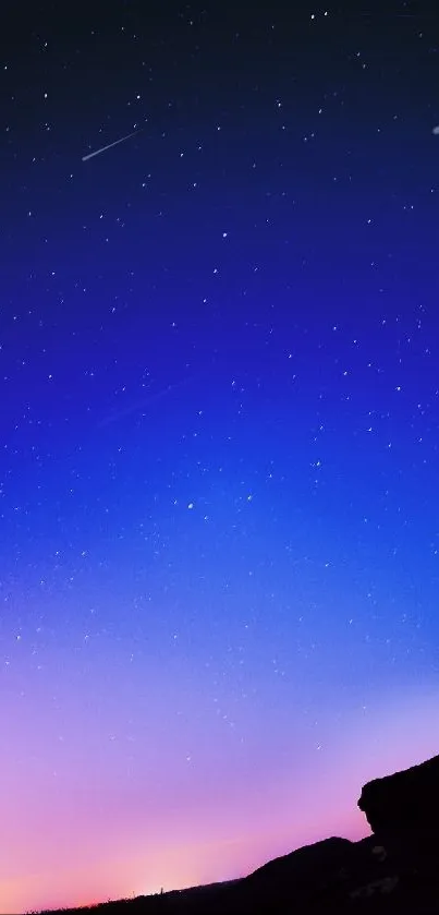 Starry night sky with a gradient of blues and purples, featuring twinkling stars.