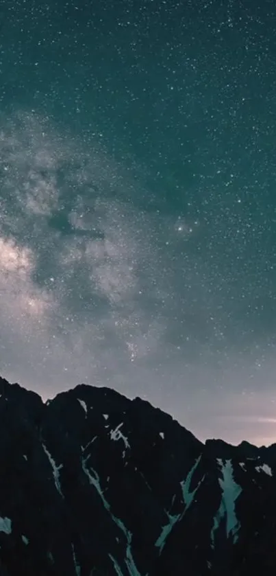 Starry sky over mountains; stunning night view.