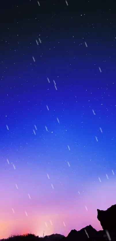 Starry night sky gradient mobile wallpaper with blue and pink hues.