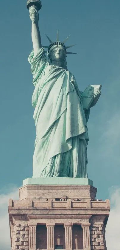 Statue of Liberty with blue sky background.