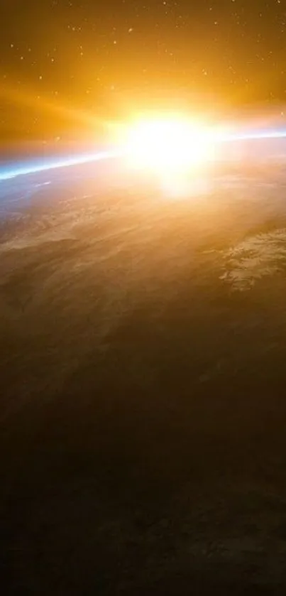 Breathtaking sunrise view from space with glowing Earth horizon.