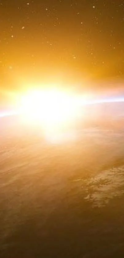 Mobile wallpaper of a golden sunrise over Earth from space.