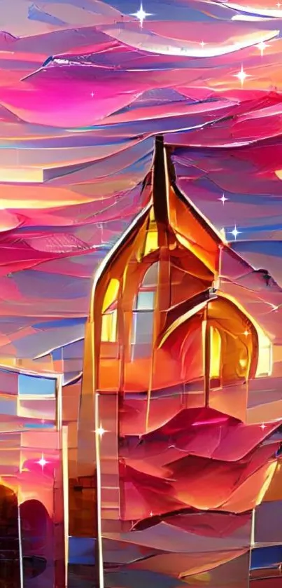 Abstract sunset art wallpaper with vibrant orange and pink hues.