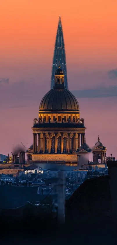 Dome against a vibrant sunset sky, capturing architectural beauty.