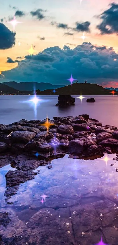 Stunning sunset lake with vibrant reflections and dramatic sky.