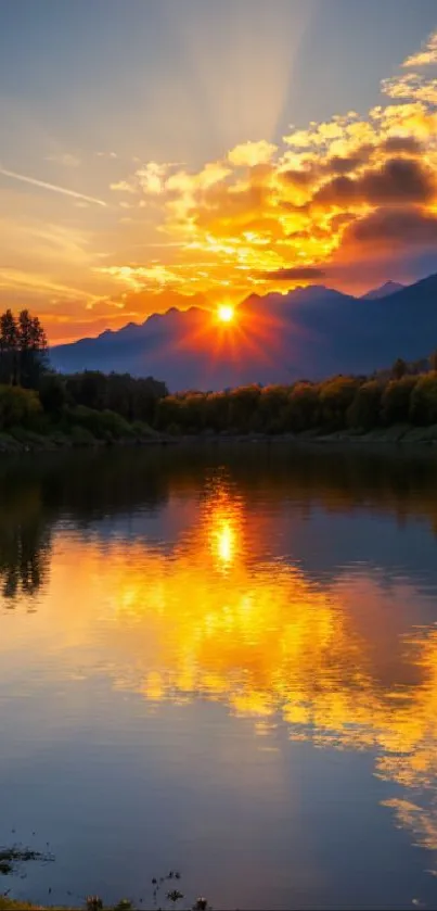 Beautiful sunset over a lake with vibrant reflections and serene nature.