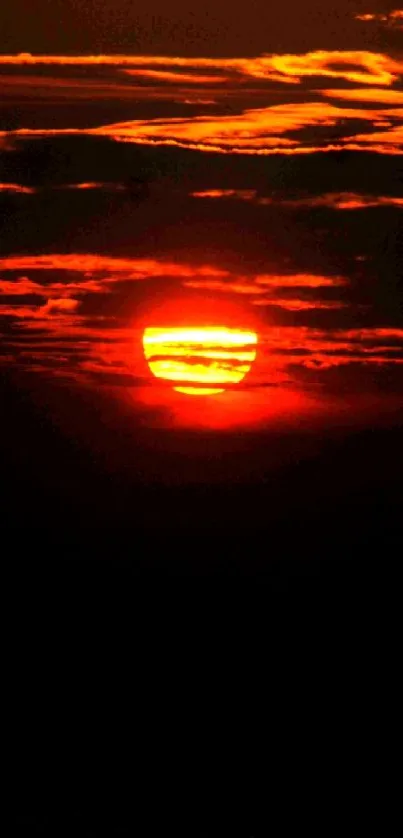 Mobile wallpaper featuring a vibrant orange sunset over the horizon.