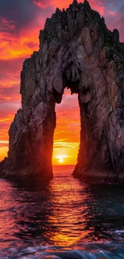 Ocean arch with sunset glowing through.